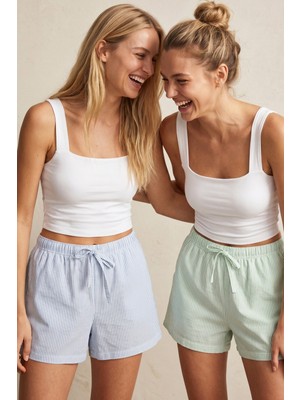Siyah İnci 2'li Mevsimlik İnce Örme Şortlu Pijama Altı XS Kadın Desenli Rahat Kullanım 8064