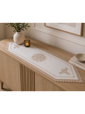     Yelay Home Dekoratif Işlemeli Runner Masa Örtüsü Bej
