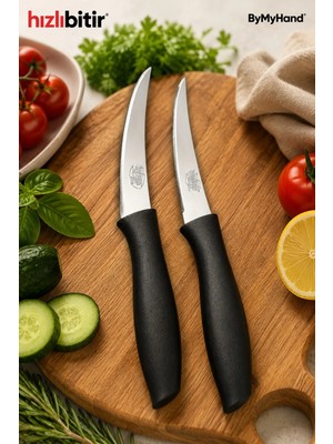 By My Hand Bymyhand Paslanmaz Çelik Siyah Meyve Bıçağı Soyma Bıçağı Dilimleme Bıçağı 2'li Set