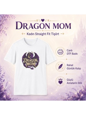 Tişört Kodu Dragon Mom Baskılı Kadın Straight Fit Beyaz Tişört