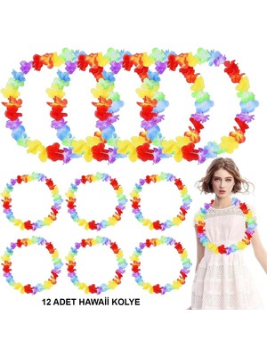 ALK Hawaii Çiçekli Boyun Kolyesi - Renkli Tropikal Parti Leisi 12 Adet