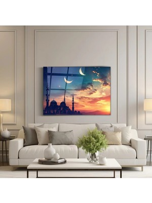 Moontime Alaçatı Cam Tablo - Camii Poster - Duvar Dekorasyonu - Ofis Dekorasyonu - Duvar Tablosu - Yt