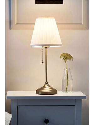 Moontime Alaçatı Vintage Abajur Masa Lambası Kumaş Başlıklı Büyük Boy 55CM Ipli Açma Kapama JA060