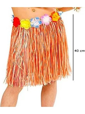 ALK Yetişkin ve Çuk Uyumlu Tcu Renk Püsküllü Hawaii Luau Hula Etek 40 cm