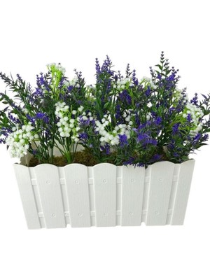 Nettenevime Yapay Çiçek Beyaz Balkon Saksıda Küpeşte Askılı Lavanta ve Cipso Çiçeği 50CM