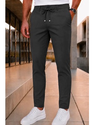 Ser Joven Erkek Antrasit Slim Fit Likralı Beli Lastikli Bağcıklı Yan Cep Jogger Kumaş Pantolon
