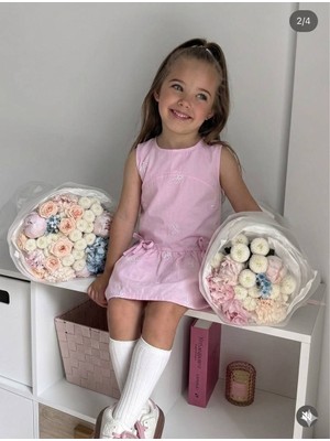 Noble Kids Kız Çocuk Kurdele Nakışlı Pamuklu Elbise Pembe