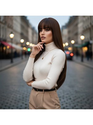 Melonika Düz Perçemli Uzun Fiber Sen Peruk / Kahve Karamel