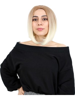 Melonika Kahkülsüz Düz Kısa Fiber Sen Peruk / Balköpüğü / Platin Ombreli
