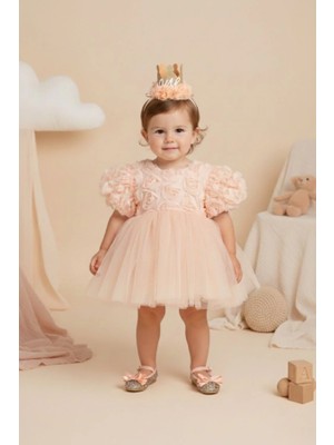 Le Mabelle Kız Bebek Gül Detaylı Elbise Somon