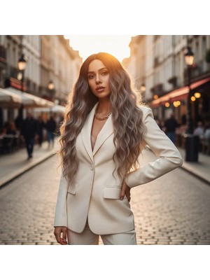 Melonika Fiber Sen Uzun Su Daası Peruk / Siyah / Küllü Platin Ombreli