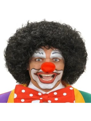 Melonika Siyah Renk Kıvırcık Afro Bonus Peruk  ve Kırmızı Sünger B Seti