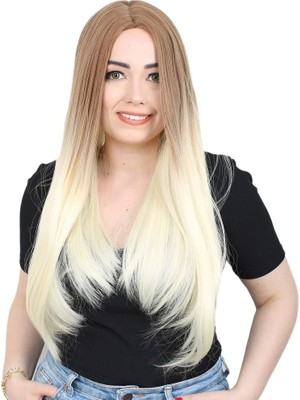 Melonika Fiber Sen Uzun Düz Peruk / Balköpüğü / Platin Ombreli