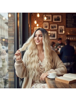 Melonika Uzun Su Daası Fiber Sen Peruk / Kahve / Platin Ombre