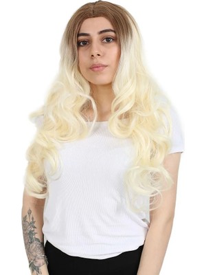 Melonika Yoğun Daalı Fiber Sen Uzun Perçemsiz Peruk / Balköpüğü / Platin Uzun Ombreli