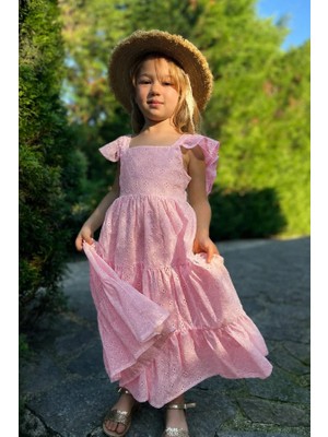 Noble Kids Kız Çocuk Fiyonk Detaylı Brode Fistolu Elbise Pembe
