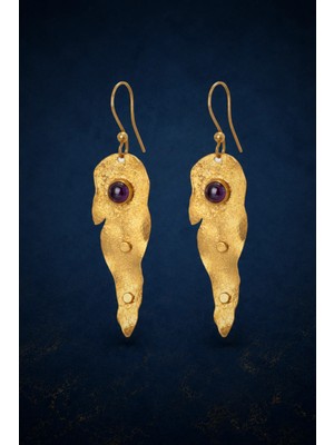 Bereka Jewelry 925 Ayar Gümüş 18K Altın Kaplama Doğal Ametist Taşlı El Işçiliği Damla Küpe - Moonfall