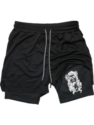 Maki Home Hızlı Kuruyan 2 In 1 Yetişkin Unisex Spor Mexican Woman Baskılı Taytlı Şort Fitness Gym Antrenman