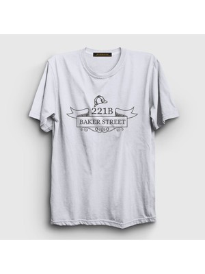 Presmono Unisex Beyaz 221B Sherlock Holmes T-Shirt