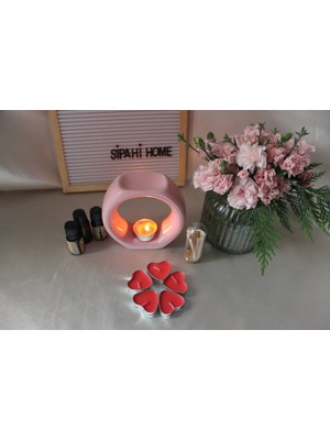 Moontime Alaçatı Seramik Buhurdanlık Dekoratif Yüzük Tasarım 3 Adet 10ML Yağ 10 Adet Tealight Mum Kibrit Hediyeli