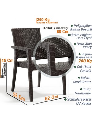 Asitan Markiz Rattan Koltuk Sandalye, 4 Adet, Kahverengi, 58X62X88 Cm, HK-700