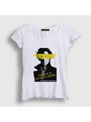 Presmono Kadın Beyaz Believe Sherlock Holmes T-Shirt