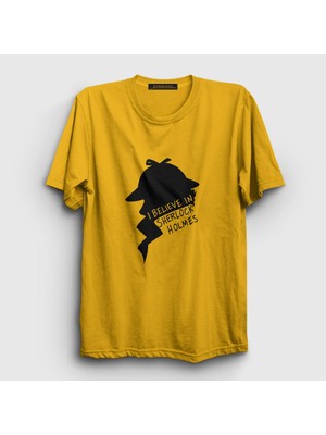 Presmono Unisex Sarı Believe V2 Sherlock Holmes T-Shirt