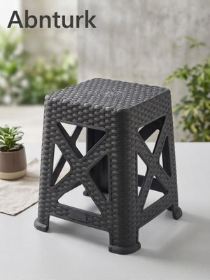 Abnturk Siyah Renk Sağlam Dayanıklı Rattan Hasır Tabure Kırılmaz Yamulmaz Sandalye 28X45CM