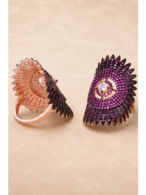 Bereka Jewelry 925 Ayar Gümüş Rose Gold Kaplama Renkli Hilal Küpe - Lunar Arc