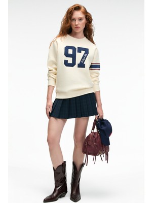 Ethiquet Mırellan Kadın Baskılı Yuvarlak Yaka Regular Fit Ekru Sweatshirt