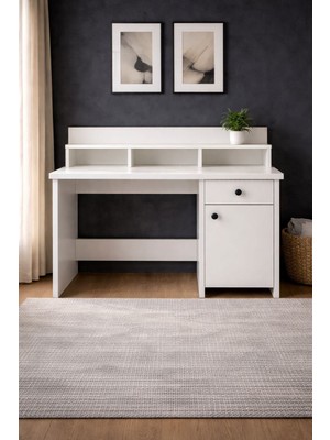 Ovis Home MD03 Çalışma Masası Çekmeceli ve Kapaklı Beyax