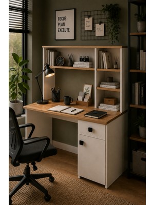 Sheila Concept Giza Ceviz Çalışma Masası | Raflı | Çekmeceli | Kapaklı Depolama Alanlı | Öğrenci ve Home Office Bilgisayar Masası