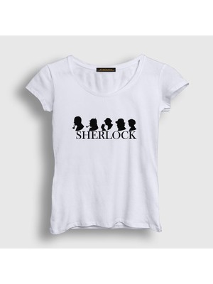 Presmono Kadın Beyaz Evolution Sherlock Holmes T-Shirt