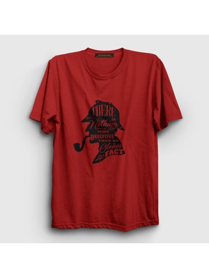 Presmono Unisex Kırmızı Fact Sherlock Holmes T-Shirt