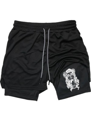 Maki Home Hızlı Kuruyan 2 In 1 Yetişkin Unisex Spor Mexican Woman Baskılı Taytlı Şort Fitness Gym Antrenman