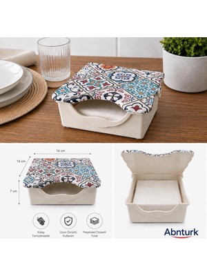 Abnturk Iznik Yöresi Çinisi Desenli Içi Melamin Kapaklı Peçetelik-Masaüstü Peçete Kutusu 16X16X7CM