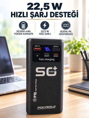 Laraheiser Yüksek Kapasiteli 50.000 Mah Powerbank 22,5 W Hızlı Şarj 4 Dahili Kablo LED Aydınlatma
