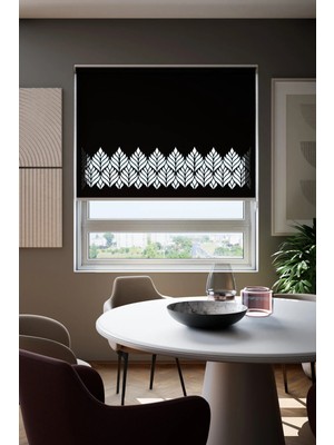 Moontime Alaçatı Lazer Kesim Mat Stor Perde, Lazer Kesimli Modern Serisi, M-181008 Siyah Renk