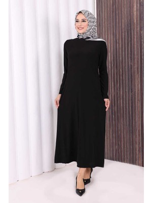 Bym Fashion Düz Bisklet Yaka Uzun Kol Iç Sandy Elbise 3202 Siyah