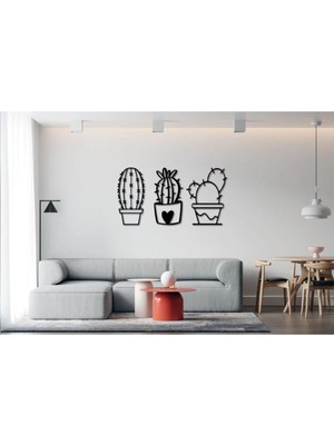 Moontime Alaçatı Ahşap Kaktüs 3'lü Set Dekoratif 3mm Tablo Duvar