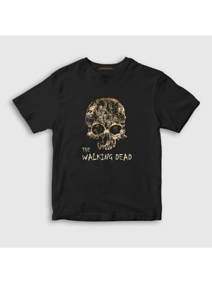 Presmono Unisex Çocuk Siyah Skull The Walking Dead T-Shirt