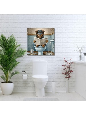 Gaagart Tekli Kare Kanvas Banyo Tablosu Gazete Okuyan Rottweiler 40 x 40 GARTNM8297