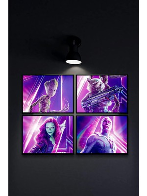 Çerçevesiz Çerçeve Görünümlü 4 Parça 30X40 Avangers Temalı Mdf Tablo Seti Yenilmezler Çok