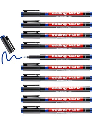 Edding 142 M Permanent Kalem - Asetat Kalemi Mavi - 10 Kalem - Yuvarlak Uç 1 mm
