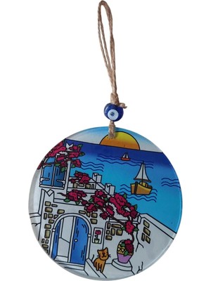 Moontime Alaçatı Kedili Hayal Evi 15 Santimetre Füzyon Cam Duvar Dekoru
