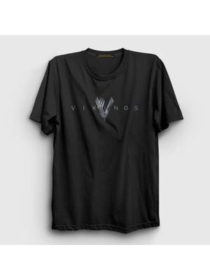 Presmono Unisex Siyah Logo V2 Vikings T-Shirt
