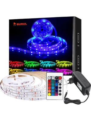 Animasyonlu Şerit LED 5 mt Kendinden Trafolu Renk Değiştiren Kumandalı Çok Renkli Rgb Şerit Le