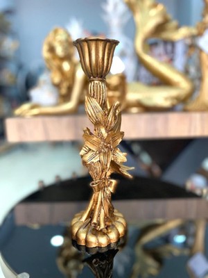 Şamdan Mumluk Çiçek Şamdan Polyester Gold