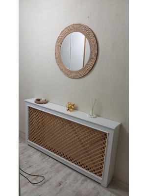 Moontime Alaçatı 70CM Dekoratif Konsol Ahşap Boncuklu Ayna, Konsol Ayna, Dresuar Aynası