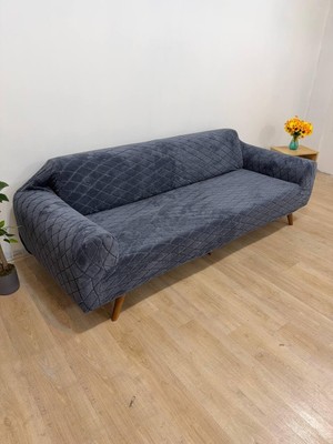 Bibaha Peluş Lastikli Koltuk Örtüsü 3 Kişilik Yıkanabilir Esnek Koltuk Kılıf (Antrasit)
